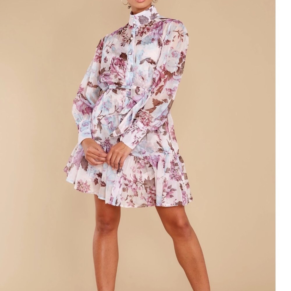 Red Dress Floral Mini Dress - Picture 6 of 7